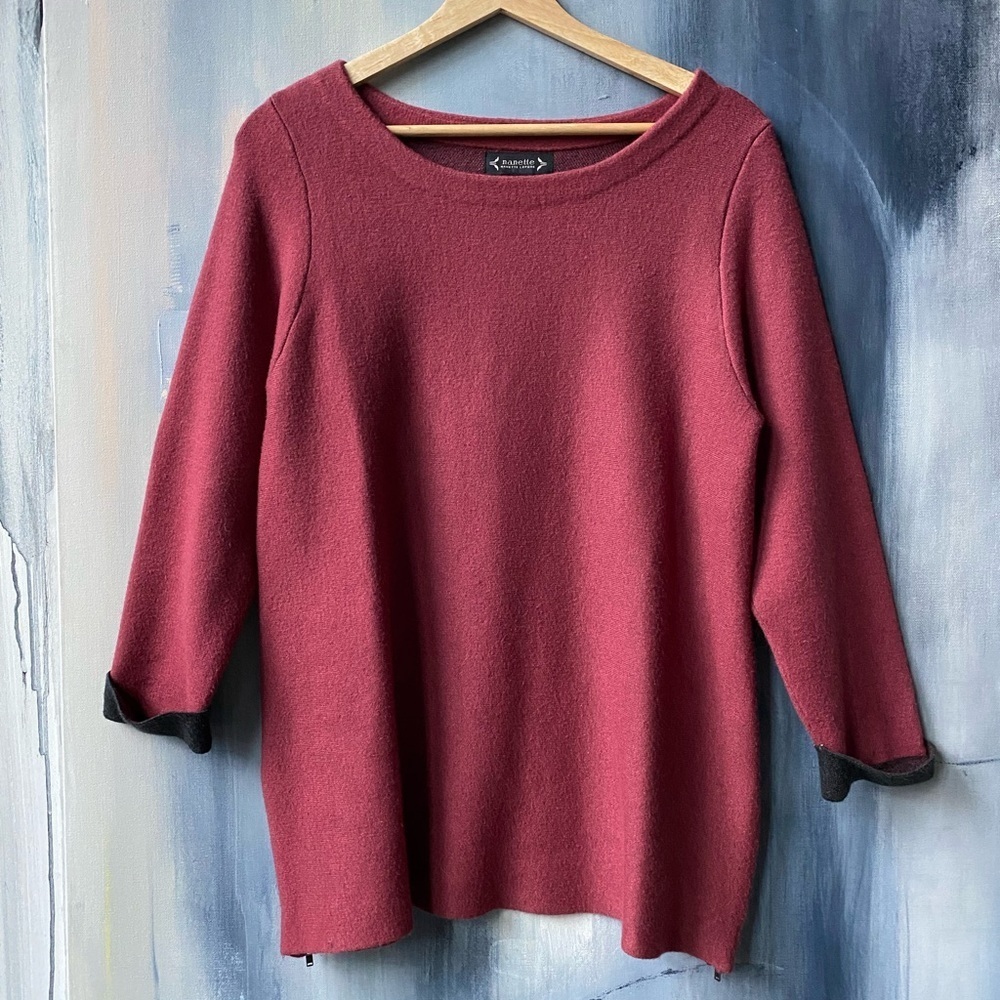Nanette Lepore Nylon Blend Side Zipper Pullover Crew Neck Burgundy Sweater Large